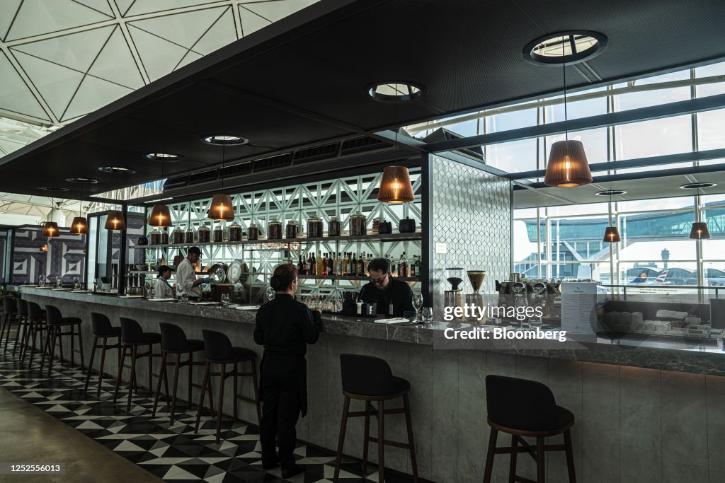 The Qantas Airways Ltd. lounge during its reopening at Hong Kong ...