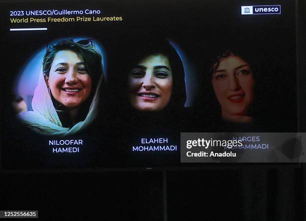 Award Ceremony within UNESCO/Guillermo Cano World Press Freedom Prize is held in New York, United States on May 2, 2023. Three imprisoned Iranian...