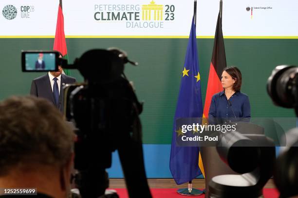 German Foreign Minister Annalena Baerbock and Sultan Ahmed Al Jaber, President-Designate of the UNFCCC COP28 climate conference and CEO of the Abu...