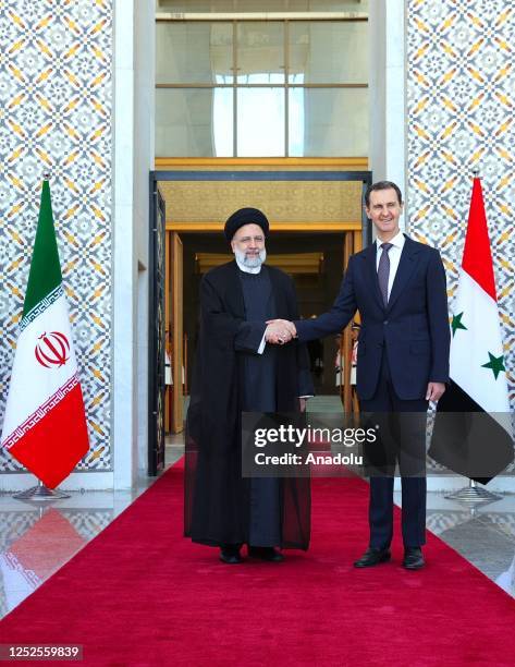 Iranian President Ebrahim Raisi is welcomed by head of Syrian regime Bashar Al Assad with an official ceremony at Presidential Palace in Damascus,...