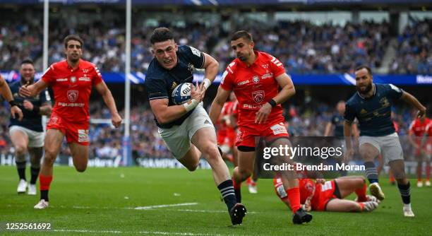 Dublin , Ireland - 29 April 2023; Dan Sheehan of Leinster on the way to scoring his side's third try during the Heineken Champions Cup Semi Final...