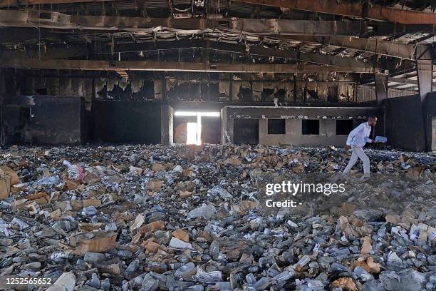 This picture taken on May 2, 2023 shows a destroyed medical storage in Nyala, the capital of South Darfur province, as deadly clashes between rival...