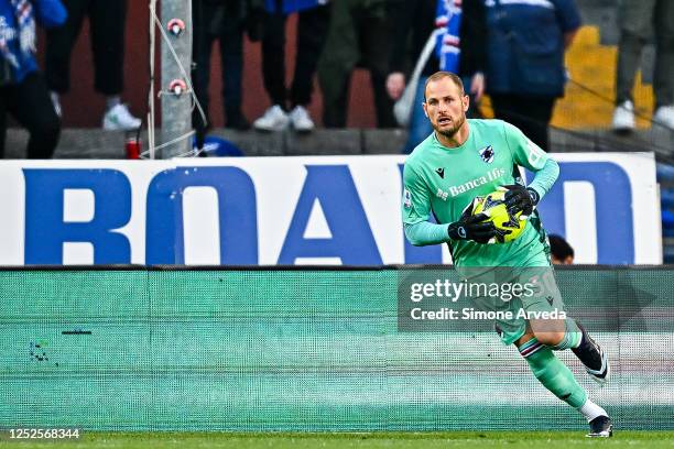 Nicola Ravaglia of Sampdoria is seen in action during the Serie A match between UC Sampdoria and Torino FC at Stadio Luigi Ferraris on May 3, 2023 in...