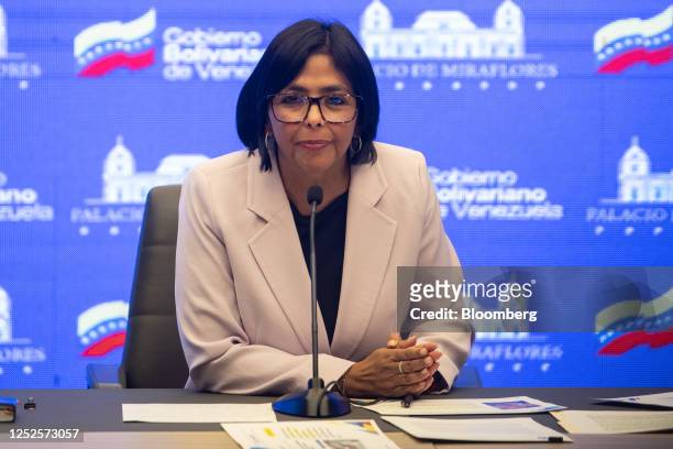 Delcy Rodriguez, Venezuela's vice president, during a news conference at Miraflores Palace in Caracas, Venezuela, on Wednesday, May 3, 2023....