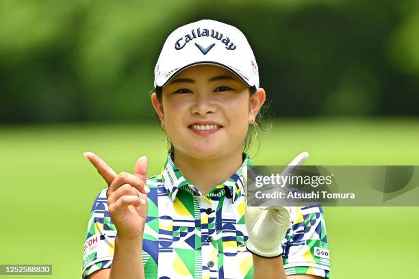 Yui Kawamoto of Japan poses on the 8th hole during the second round of the Earth Mondamin Cup at the Camellia Hills Country Club on June 26, 2020 in...
