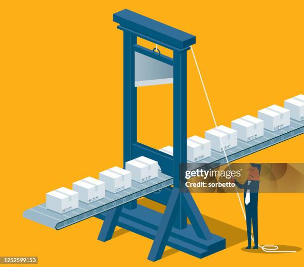 handelskrieg - guillotine - guillotine stock-grafiken, -clipart, -cartoons und -symbole