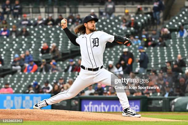 Detroit Tigers starting pitcher Michael Lorenzen pitches in the first inning during the Detroit Tigers versus the New York Mets on Wednesday May 3,...