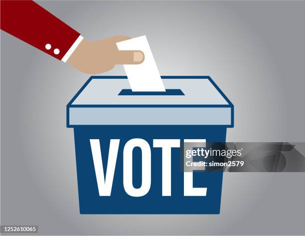 wahlhände und wahlurne - ballot box stock-grafiken, -clipart, -cartoons und -symbole