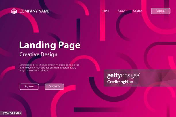 landing page template - abstract design with geometric shapes - trendy pink gradient - rolling paper stock illustrations