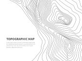 Geodesy contouring land. Topographical line map. Geographic mountain contours vector background