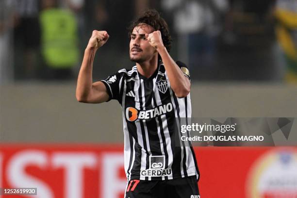 Atletico Mineiro's midfielder Igor Gomes celebrates after scoring against Alianza Lima during the Copa Libertadores group stage first leg football...