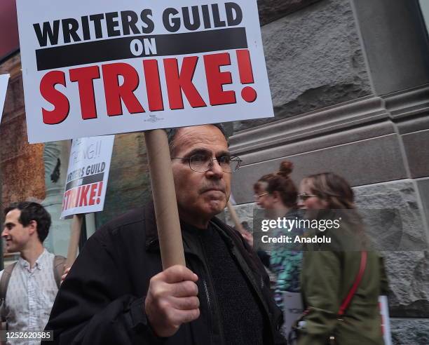 Writers march on strike on second day of the strike with the attendance of actress Susan Sarandon at Neftlix Headquarters, New York City, United...