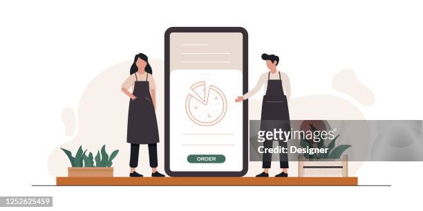 online food order concept. restaurant, food and drink related vector illustration - service bell stock illustrations