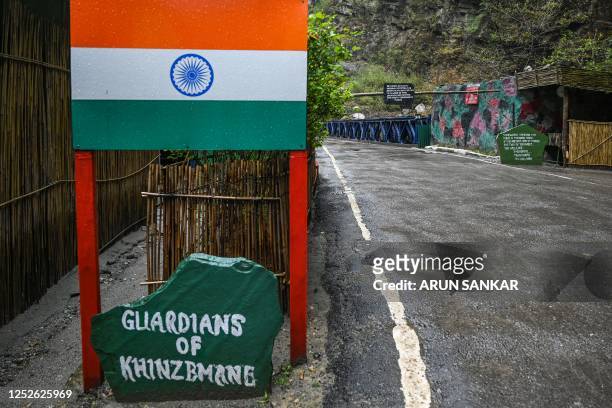 This picture taken on April 4, 2023 shows an Indian border post near the frontier with China in Khinzemane, in India's Arunachal Pradesh state. -...
