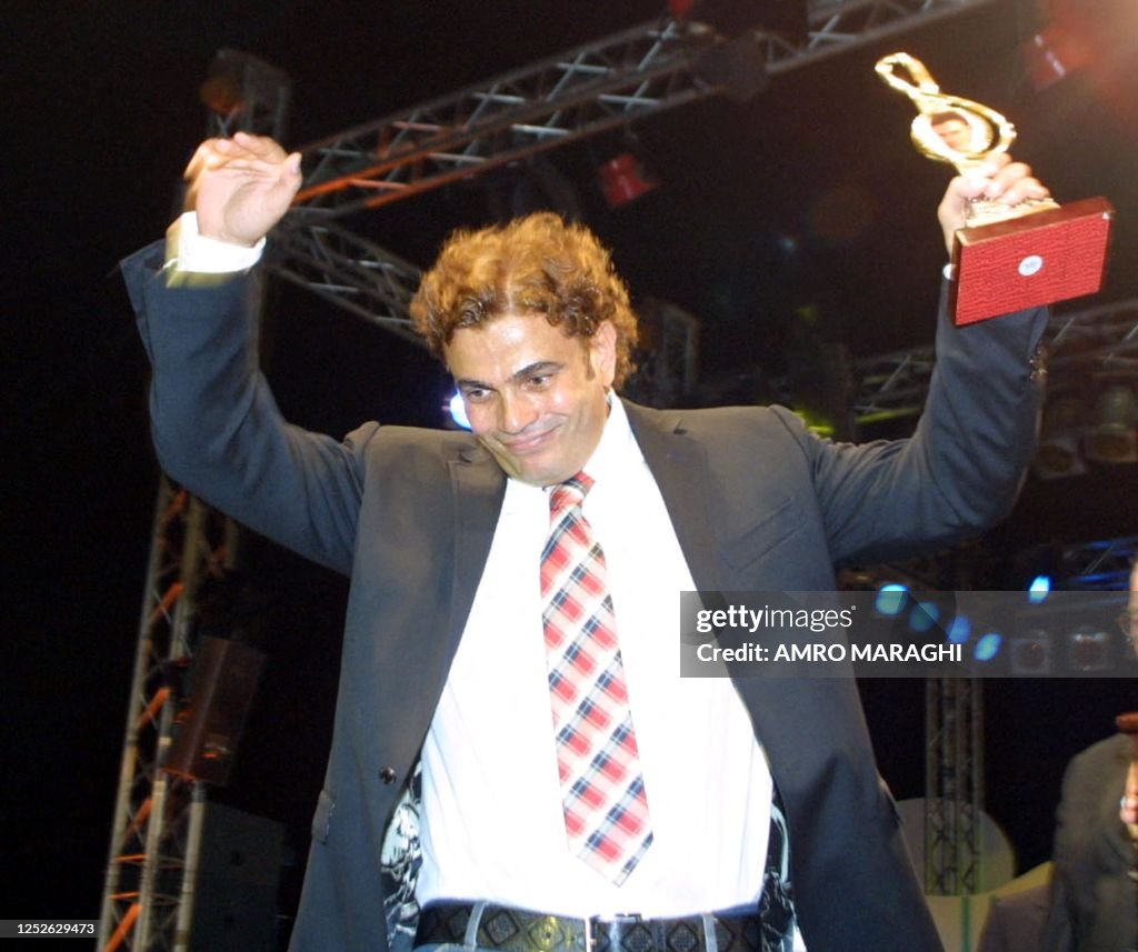 Amro Rabi Egyptian pop star Amro Diab jubilates after receiving the Golden Lion ...