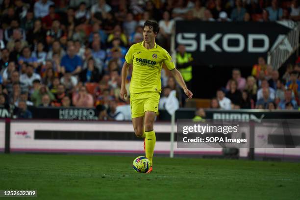Juan Marcos Foyth of Villarreal CF in action during the LaLiga Santander Regular Season Round 33 between Valencia and Villarreal at Mestalla Stadium....
