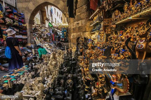 View of souvenir shop in Cairo, Egypt on May 01, 2023. Egypt, which is the most populated country in North Africa, is in a central position...