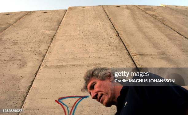 Roger Waters, British rock legend and co founder of the group Pink Floyd, visits Israel's separation barrier surrounding the West Bank town of...