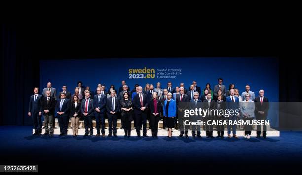 Participants of the Informal meeting of employment and social affairs ministers at Scandinavian XPO pose for the family photo in Marsta outside...