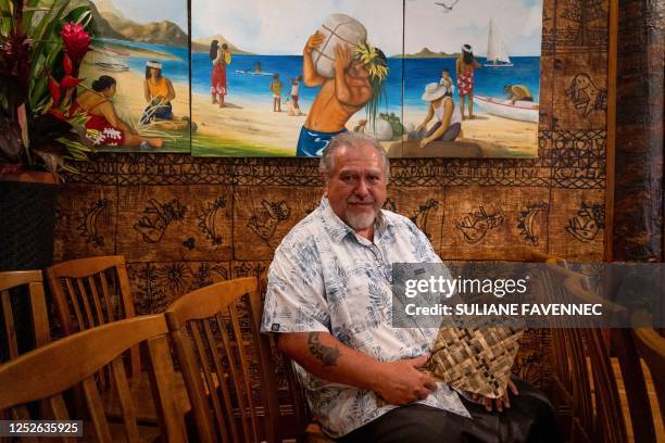 French Member of Parliament of French Polynesia and member of the Assembly of French Polynesia, Moetai Brotherson, poses at the city hall of Faa'a,...