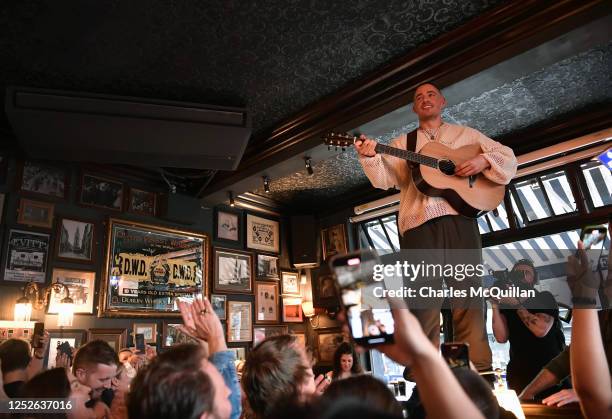 Irish singer-songwriter, Dermot Kennedy is pictured at Devitt's pub for the launch of the Guinness Live & Rising on May 3, 2023 in Dublin, Ireland....