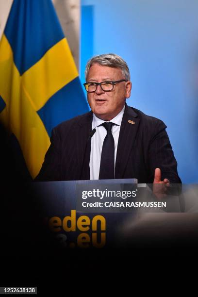 Nicolas Schmit, European Commisioner for Jobs and Social Rights gives a press conference on May 4, 2023 after the Informal meeting of employment and...