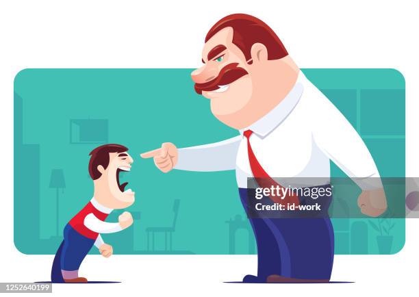 angry man conflicting with son - parent yelling at child cartoon stock illustrations