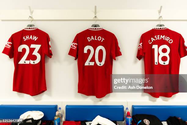 General View of Manchester United kit in the away dressing room prior to the Premier League match between Brighton & Hove Albion and Manchester...