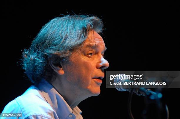 French musician Jean-Claude Vannier rehearses one of his songs on the stage of the Barbican Hall, 21 October 2006 in London, ahead of the performance...