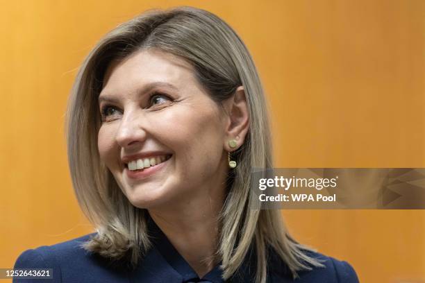 First Lady of Ukraine Olena Zelenska reads with Ukrainian children as they visit the British Library on May 4, 2023 in London, England.