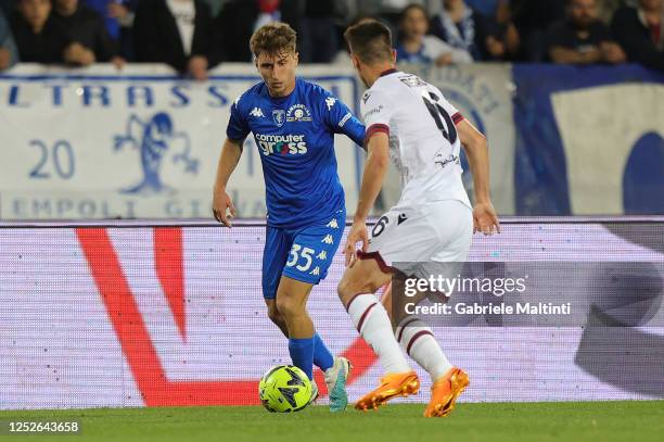 Tommaso Baldanzi of Empoli FC in action during the Serie A match between Empoli FC and Bologna FC at Stadio Carlo Castellani on May 4, 2023 in...