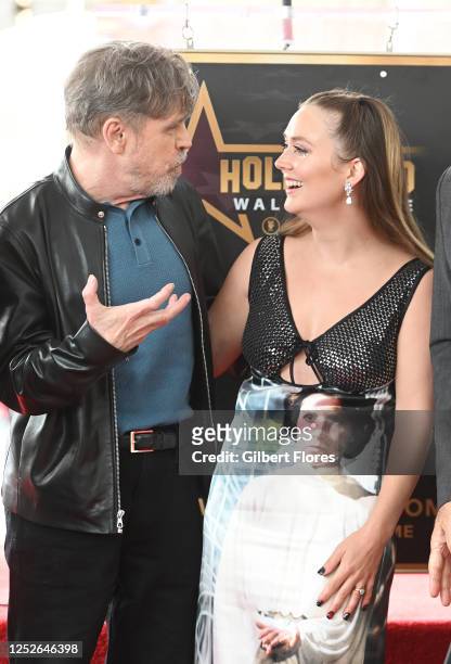 Mark Hamill and Billie Lourd at the star ceremony where Carrie Fisher is honored with a star on the Hollywood Walk of Fame on May 4, 2023 in Los...