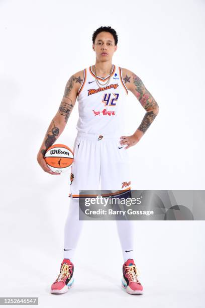 Brittney Griner of the Phoenix Mercury poses for a portrait during WNBA Media Day at Footprint Center on May 3, 2023 in Phoenix, Arizona. NOTE TO...