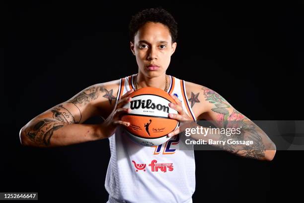 Brittney Griner of the Phoenix Mercury poses for a portrait during WNBA Media Day at Footprint Center on May 3, 2023 in Phoenix, Arizona. NOTE TO...