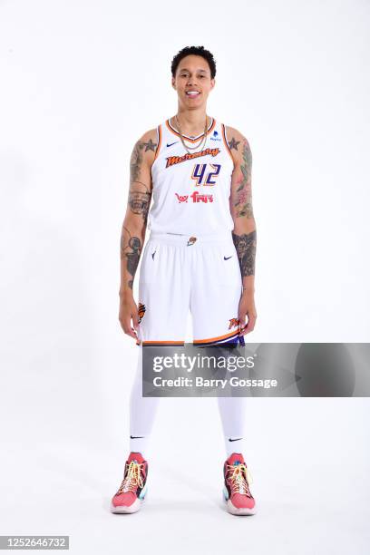 Brittney Griner of the Phoenix Mercury poses for a portrait during WNBA Media Day at Footprint Center on May 3, 2023 in Phoenix, Arizona. NOTE TO...