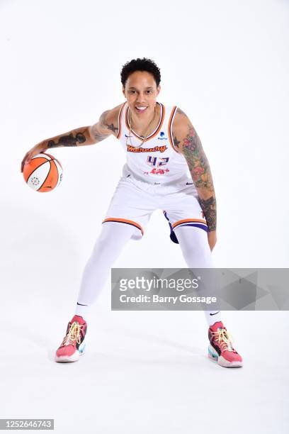 Brittney Griner of the Phoenix Mercury poses for a portrait during WNBA Media Day at Footprint Center on May 3, 2023 in Phoenix, Arizona. NOTE TO...