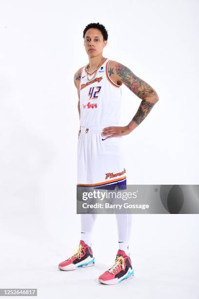 Brittney Griner of the Phoenix Mercury poses for a portrait during WNBA Media Day at Footprint Center on May 3, 2023 in Phoenix, Arizona. NOTE TO...