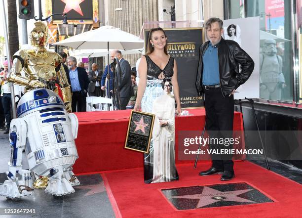 Actors Billie Lourd and Mark Hamill attend the ceremony for Carrie Fisher being honored posthumously with a Star on the Hollywood Walk of Fame on May...