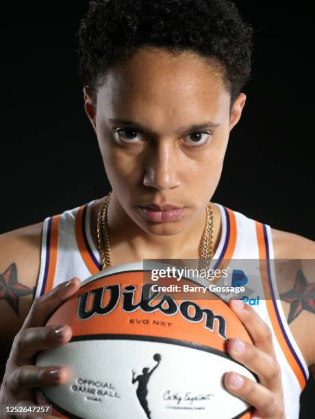 Brittney Griner of the Phoenix Mercury poses for a portrait during WNBA Media Day at Footprint Center on May 3, 2023 in Phoenix, Arizona. NOTE TO...