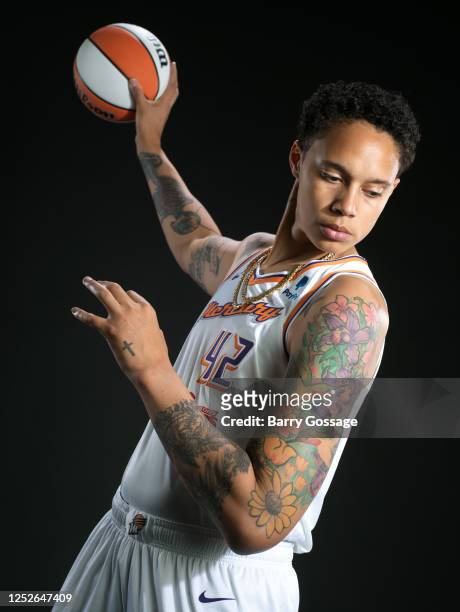 Brittney Griner of the Phoenix Mercury poses for a portrait during WNBA Media Day at Footprint Center on May 3, 2023 in Phoenix, Arizona. NOTE TO...
