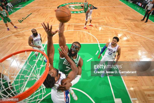 Jaylen Brown of the Boston Celtics goes to the basket during the game during Round 2 Game 2 of the Eastern Conference Semi-Finals 2023 NBA Playoffs...