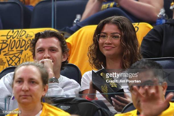 May 4: Tom Holland and Zendaya takes in the game between the Los Angeles Lakers and Golden State Warriors during Game 2 of the 2023 NBA Playoffs...