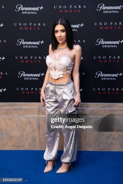 Karime Pindter poses for a photo during the red carpet for the global premiere of 'Uno Para Morir' at Museo Casa de La Bola on May 4, 2023 in Mexico...