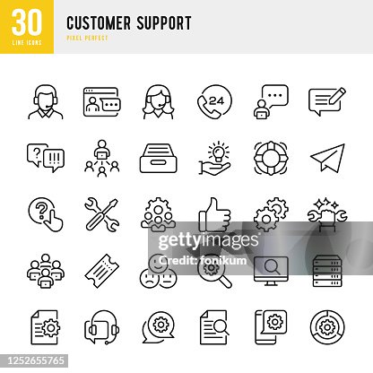 Customer Support - thin line vector icon set. Pixel perfect. The set contains icons: Contact Us, Life Belt, Support, 24 Hrs Telephone, Text Messaging, Ticket. Customer Support - thin line vector icon set. Pixel perfect. The set contains icons: Contact Us, Life Belt, Support, 24 Hrs Telephone, Text Messaging, Ticket.
