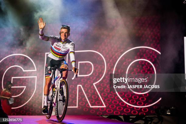 Belgian World Champion Remco Evenepoel of Soudal Quick-Step pictured during the team presentation ahead of the 2023 Giro D'Italia cycling race, in...