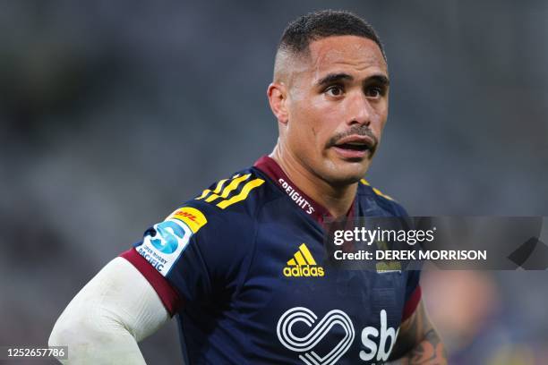 Highlanders' Aaron Smith looks on during the Super Rugby match between the Otago Highlanders and Waikato Chiefs at Forsyth Barr Stadium in Dunedin on...