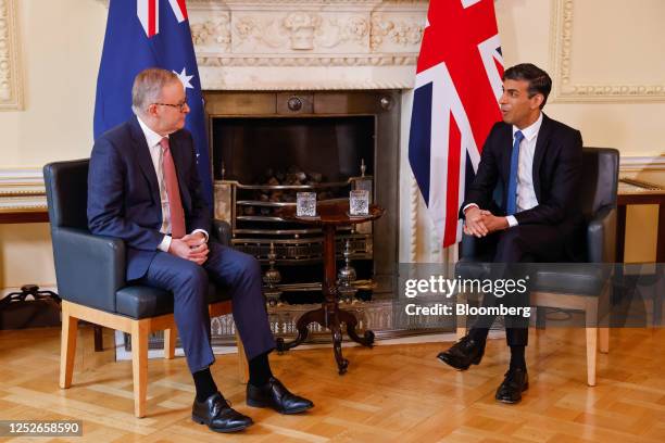 Anthony Albanese, Australia's prime minister, left, during his bilateral meeting with Rishi Sunak, UK prime minister, at 10 Downing Street in London,...