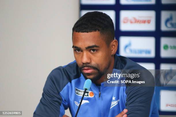 Malcom Filipe Silva de Oliveira, know as Malcom, player of Zenit Football Club responds to journalists' questions at a press conference before the...