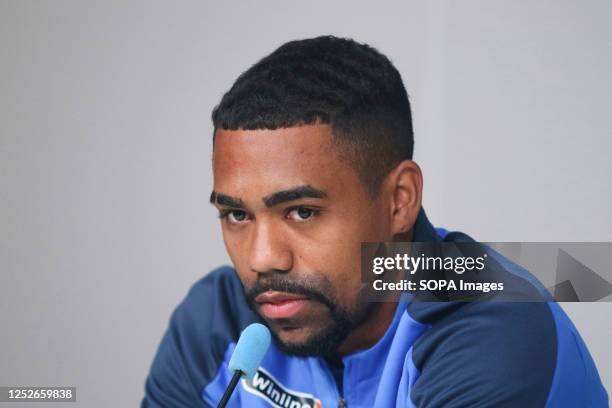 Malcom Filipe Silva de Oliveira, know as Malcom, player of Zenit Football Club responds to journalists' questions at a press conference before the...