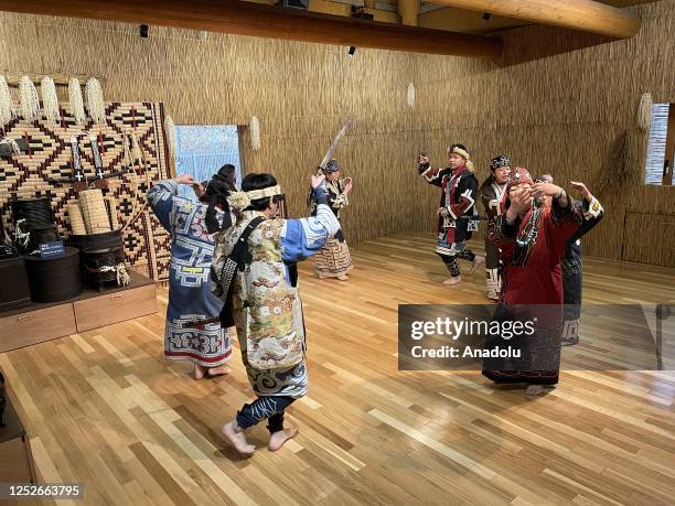 People perform traditional dance at Upopoy National Ainu Museum and Park in Sapporo, Japan on March 16, 2023. The Upopoy National Ainu Museum and...